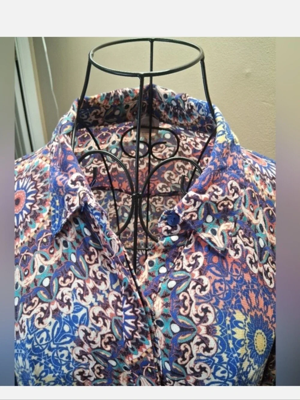 Cupio High Low Paisley Dress Large L Roll-Tab Convertible Sleeve Blue Red Boho - Picture 4 of 11